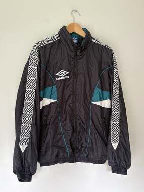 Vintage Umbro Track Jacket Size Large Black Teal White Logo